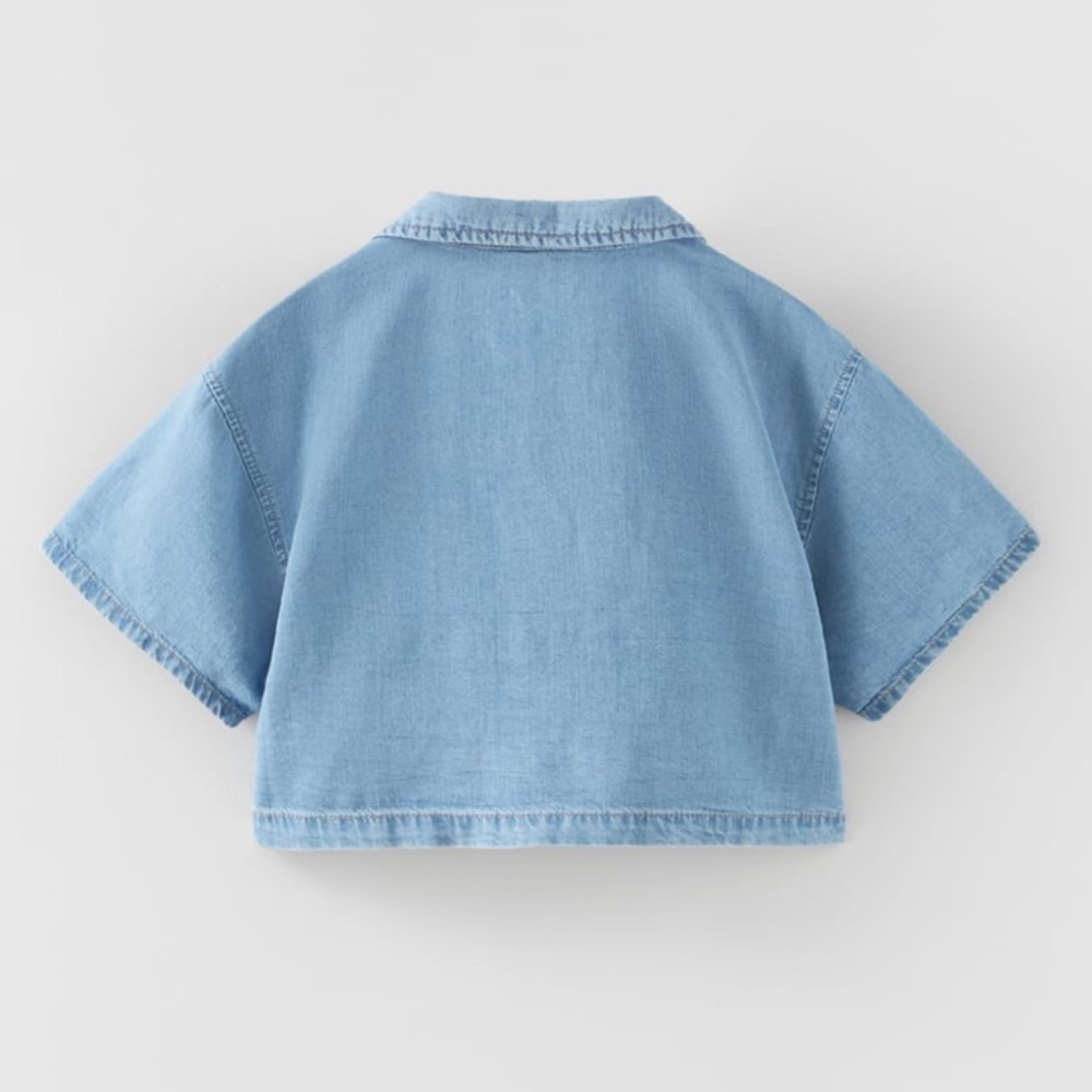 Zara Crop Flowy Denim Shirt - Picture 5 of 10